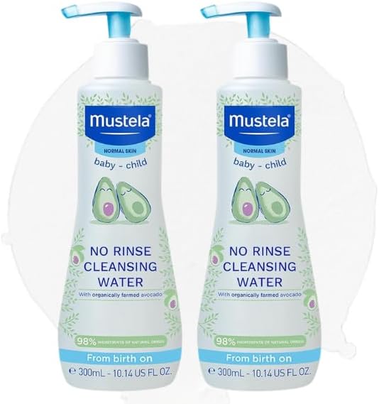 Mustela No-Rinse Cleansing Water 300ml (Pack of 2) – Gentle Baby Micellar Water for Face, Body & Nappy Area – Cleanses Without Rinsing | for Newborns, Infants & Sensitive Skin