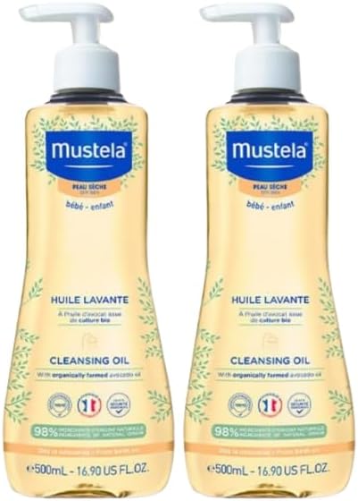 Mustela Cleansing Oil 500ml- Pack of 2 | Gentle Daily Body Wash for Dry & Eczema-Prone Skin | Nourishing Bath Oil for Babies, Children & Adults | Tear-Free, Hypoallergenic, Dermatologist Tested