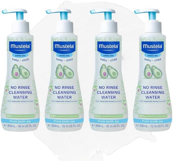 Mustela No-Rinse Cleansing Water 300ml -Pack of 4 – Gentle Baby Micellar Cleanser for Face & Body