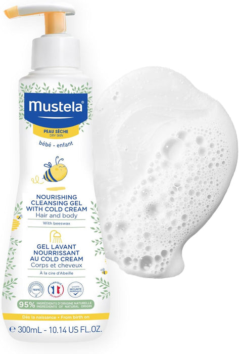 Mustela Nourishing Washing Gel, 300ml – Gentle Cleanser with Cold Cream for Dry and Sensitive Skin, Soap-Free and Dermatologically Tested pack of 2