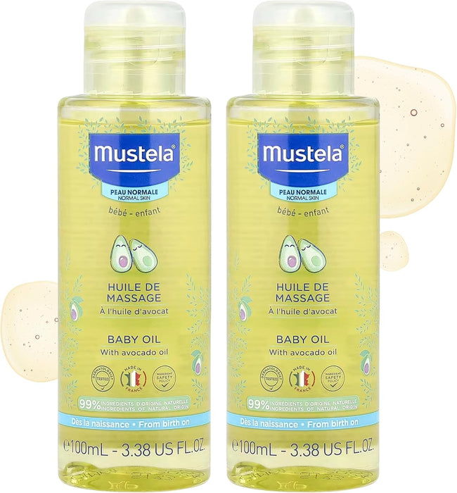 Mustela Baby Oil Massage - Travel Size Baby Massage Oil - 100ml, 2-Pack