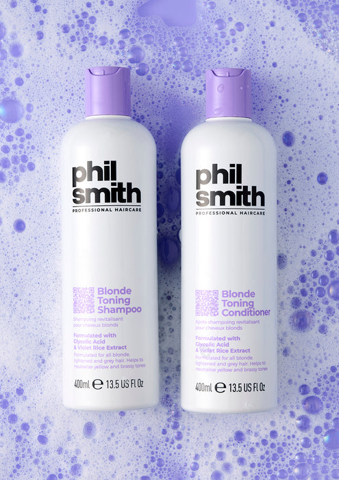 Phil Smith Professional Blonde Toning Shampoo - Purple Shampoo for Blonde, Silver & Highlighted Hair - Neutralises Brassiness & Brightens Tone - 400ml